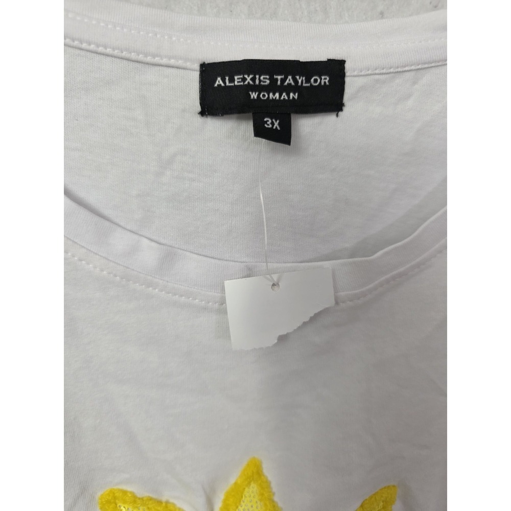 Alexis‎ Taylor WhiteWomens Shirt Crew Neck 3DSequin Chenelle Pineapple 3X Cruise - Picture 5 of 8